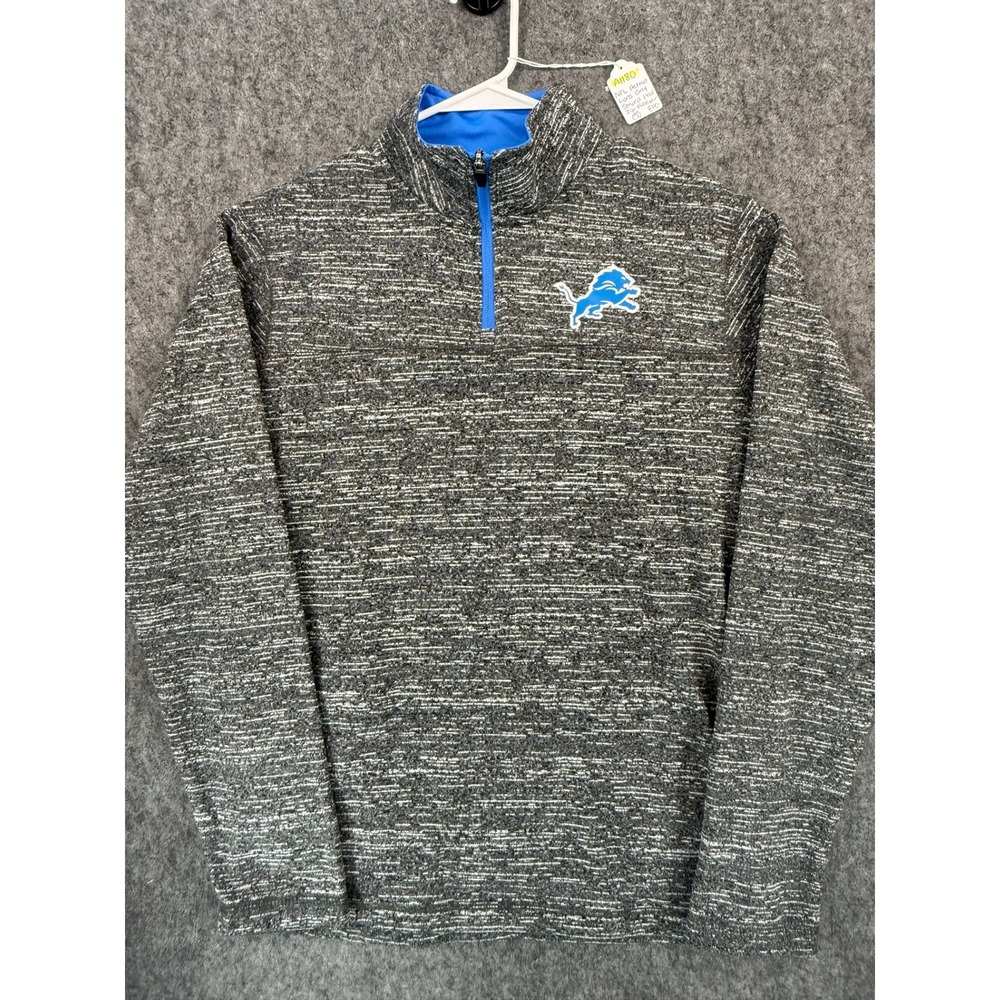 NFL Team Apparel Detroit Lions Mens Small Grey Space Dye Quarter Zip Pullover